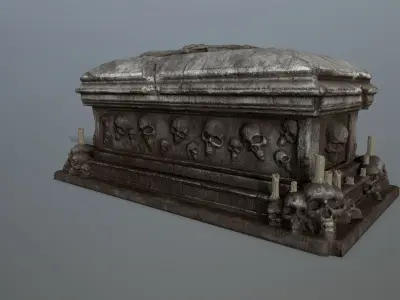 tomb 1 coffin with skulls Low-poly 3D model