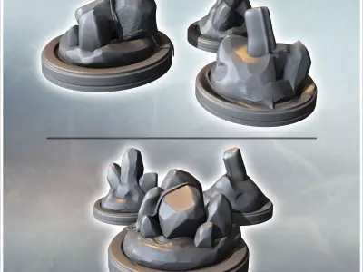 Set of three crystals and rocks on round bases 1 - Medieval Fant 3D print model