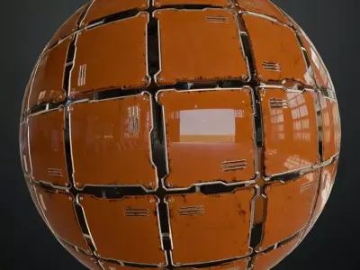 Orange Metal Plate Sci-Fi PBR Seamless Texture