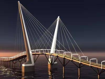 Cable-stayed bridge night scene 3D model