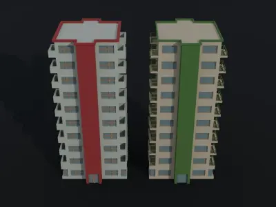 Cartoon city apartments Polygonal Style Low-poly 3D model