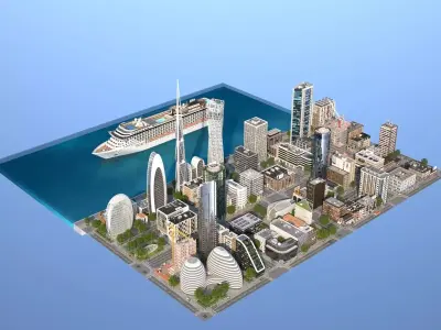 Coastal City Low-poly 3D model