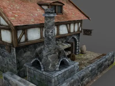 Low Poly Farm Set 3D Model medieval house Low-poly 3D model