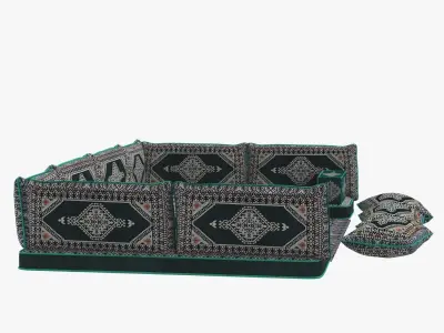 Arabic Sofa Set Floor Cushion Green Pillows Oriental Floor 3D model