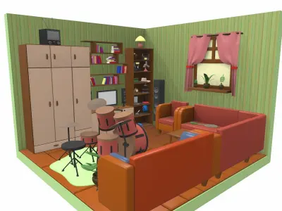 Isometric cartoon living room 02 3D model