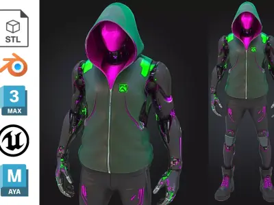 Cyberpunk Street Android Low-poly 3D model