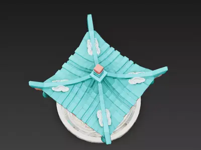 Stylized Fantasy Chinese Pavilion 3D Model Low-poly 3D model