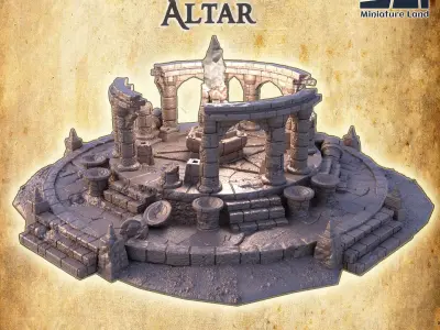 Old Round Altar Tabletop Terrain 28 MM 3D print model