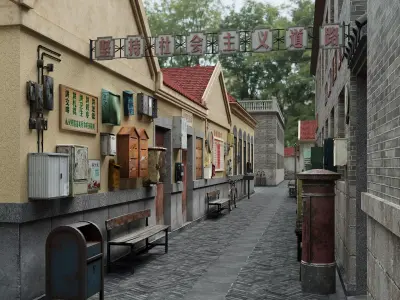 Chinese architecture and streets 3D model