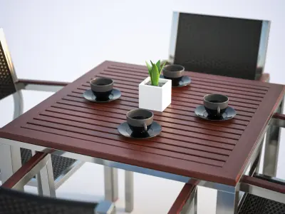 Table with four metal chairs 3D model