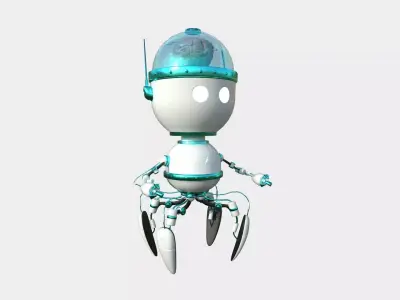 Brain Robot G02 White Blue - SciFi Character Design Low-poly 3D model