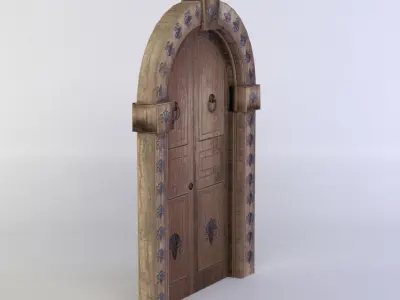 Door ornate wooden Low-poly 3D model
