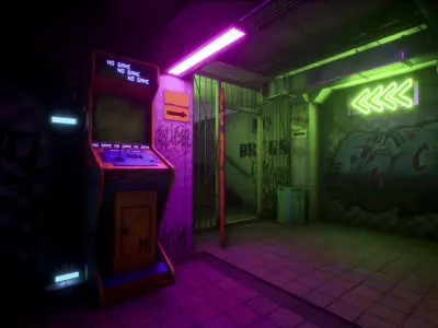 CyberPunk Underpass for UE Low-poly 3D model