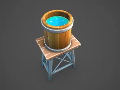 Water tower Low-poly 3D model 9