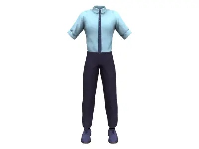 Men Office Outfit Shirt Tie Trousers Shoes Low-poly 3D model