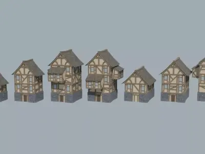 Modular Medieval Houses Low-poly 3D model purchase