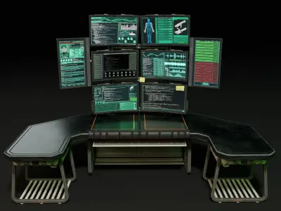 Sci-Fi Desk And Monitors - Hacker Scene Low-poly 3D model