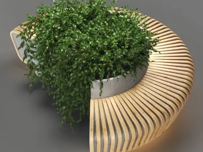 bench355 concrete bench with plants 3D model