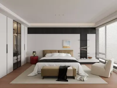 Comfortable modern-style bedroom 3D model