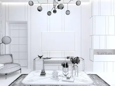 Kitchen  Living Room Bathroom 3D model