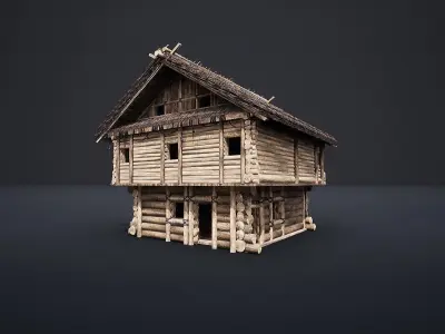 ENTERABLE MEDIEVAL SLAVIC HOUSE COTTAGE CABIN HUT VILLAGE PACK Low-poly 3D model
