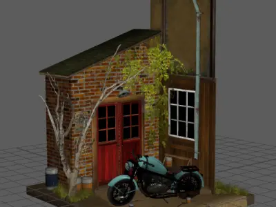 Motorcycle wall corner design Low-poly 3D model