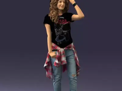 000398 Young Woman in Casual Street Outfit Low-poly 3D model