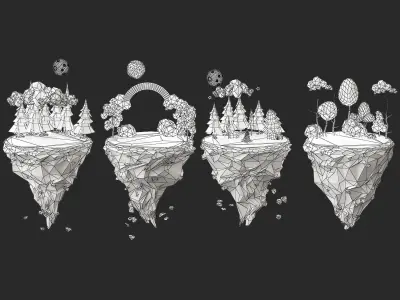 Floating Islands winter summer Spring Autumn Low-poly 3D model Low-poly 3D model