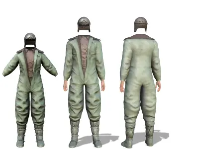 Old Vintage Green Pilot Full Uniform Outfit Low-poly 3D model