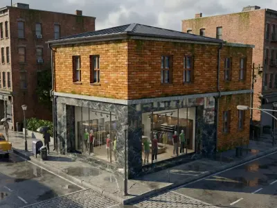 Two-Story Commercial Shop Building 3D model