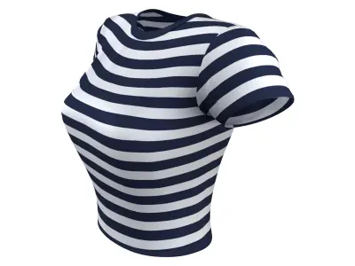 Striped Crew Neck Vintage Crop T-Shirt Top Low-poly 3D model