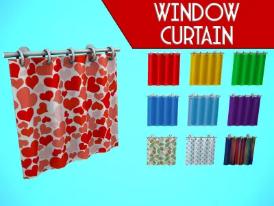 WINDOW CURTAIN DIFFERENT TEXTURES CARTOON STYLIZED Low-poly 3D model