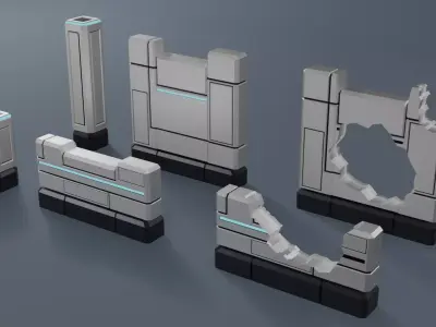 Low Poly Sci-Fi Defense Essentials Pack D-003 Low-poly 3D model