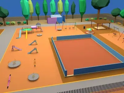 Playground Low Poly park with equipment Low-poly 3D model