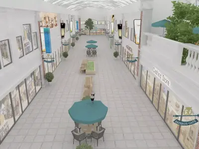 Commercial Shopping Street with Patio Set 3D model
