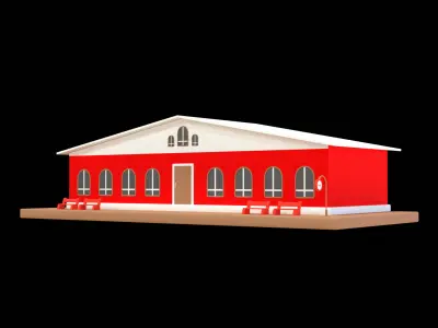 Cartoon Train Station Low Poly 3D Model 3D model