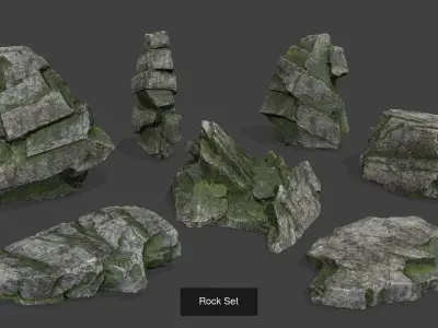 Rock Set rocks in shapes and sizes 3D Model Pack