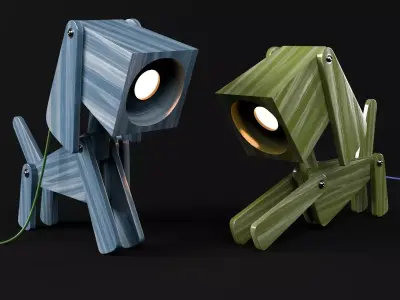 Two Puppy shaped Wooden Table Lamp 3D model