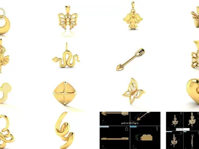 30 Kids pendant charms 3dm renders details  3D Model Pack