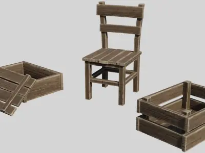 Modular Wooden Props Low-poly 3D model