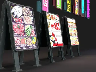 Japanese Neon Signs Low-poly 3D model