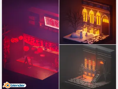 3 Scene of Street  Japan Kiev New York Low-poly 3D model