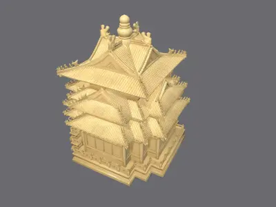 Ancient octagonal building bone carving Low-poly 3D model