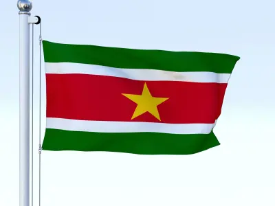 Animated Suriname Flag Low-poly 3D model