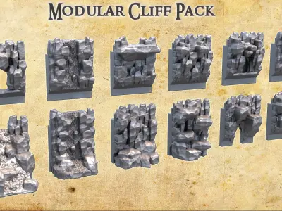 Modular Cliff Pack Tabletop Terrain 28 MM 3D print model
