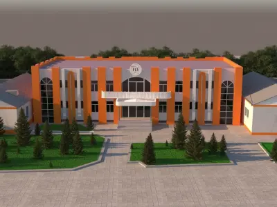 building orange house surrounded 3D model