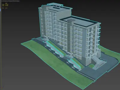 Modern Residential Apartment Building with Terrain 3D model