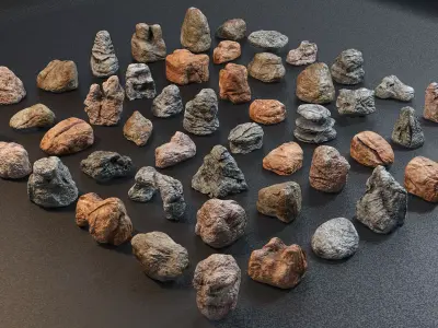 Stone Rocks Boulders  - 50 hand-crafted Stone - LOD game ready Low-poly 3D model