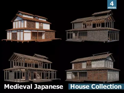 Medieval  Japanese Houses  - 4K Textures Game Ready Low-poly 3D model get