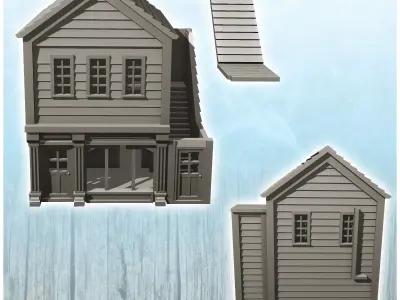 Western building with side stairs 24 - Cowboy USA America ACW Am 3D print model